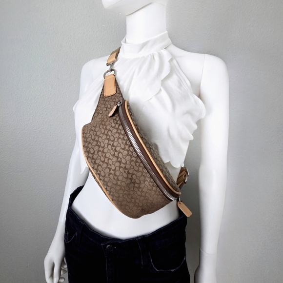 Coack Y2K Logo Fanny Pack Belt Bag, Neutral Tan Canvas & Leather Babe Vibes - Picture 3 of 16
